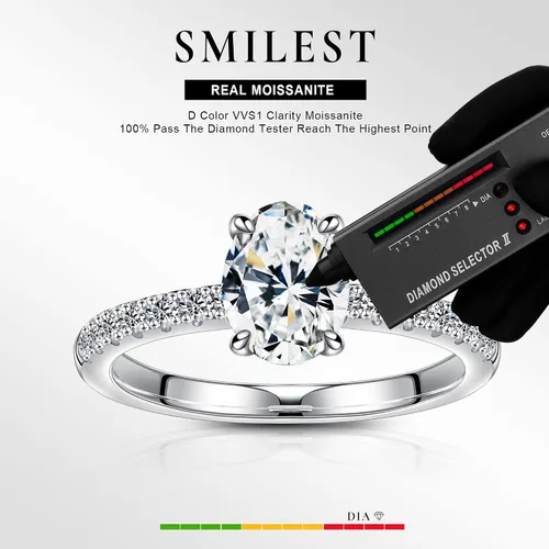 Miniatura 2 de SMILEST 1.5 CT Oval Moissanite Engagement Rings, Lab Created Moissanite Ring 925 Sterling Silver Side Stone Rings for Women Wife Anniversary Jewelry