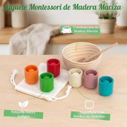 Miniatura 3 de Juguetes Montessori de bolas arcoíris en vasos para niños de 3 años, juegos de madera de preescolar para niños pequeños, juegos de aprendizaje