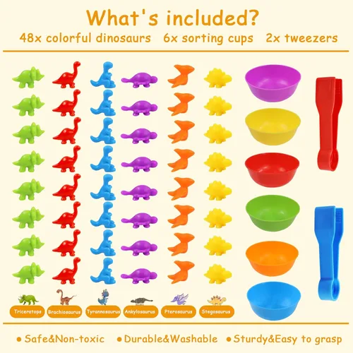 Miniatura 3 de RAEQKS Juguetes de dinosaurios para contar y clasificar Montessori sensorial, juguete de clasificación con cuencos, actividades de aprendizaje