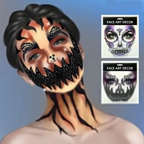 Día de los Muertos - Gemas para la cara de los muertos, tatuajes temporales de calavera para Halloween, piedras de cristal de diamantes de H1 H4