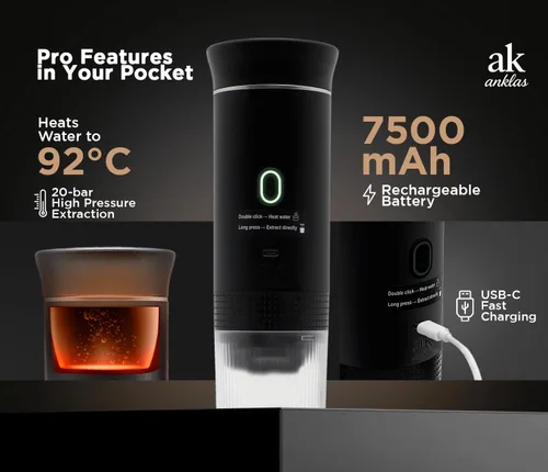 Miniatura 2 de Cafetera portátil 3 en 1 – Máquina de café espresso eléctrica para viajes – Compatible con café molido, cápsulas NS y DG – Cafetera portátil Negro