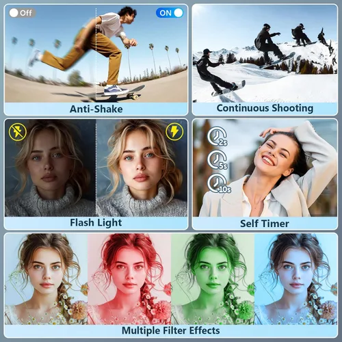 Miniatura 6 de Cámara digital 5K 96MP para fotografía con zoom óptico 6X, cámara de enfoque automático mejorada 2026 para YouTube con doble lente, tarjeta de 64