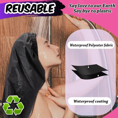 Miniatura 5 de SATINIOR 2 gorros de ducha extra grandes para trenza, impermeables, ajustables, reutilizables, con lazo de secado, gorros de pelo para mujeres