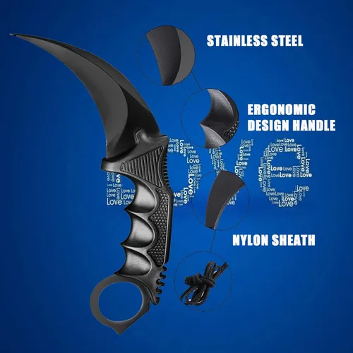 Miniatura 5 de TOPOINT Cuchillo Karambit, cuchillo de hoja fija de acero inoxidable con funda y cuchillo de cordón CS-GO para caza, campamento y supervivencia