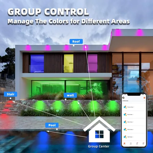 Miniatura 4 de Kaqur - Paquete de 8 luces de pared de contención de 7 pulgadas, 5 W, BT RGBCW, control de aplicación, iluminación de paisaje duro, IP65, luces