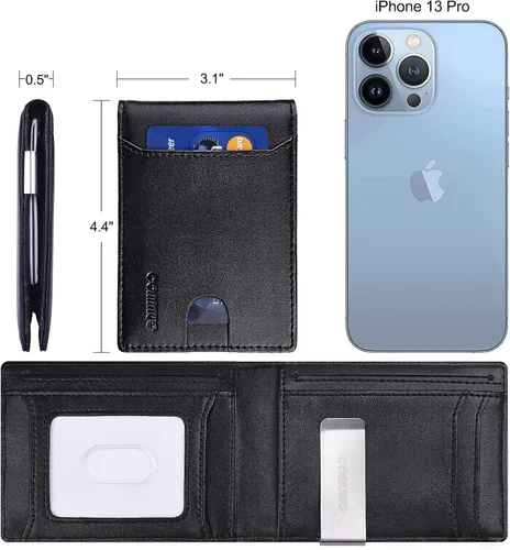 Miniatura 7 de COANJIUO Billetera para hombre delgada y plegable con bloqueo RFID, billetera minimalista con bolsillo frontal con 8 ranuras para tarjetas (negro)