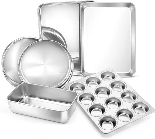 Miniatura 8 de E-far Juego de 3 bandejas para hornear galletas, 16/12.4/10.4 pulgadas, juego de bandejas de acero inoxidable para horno, bandeja rectangular