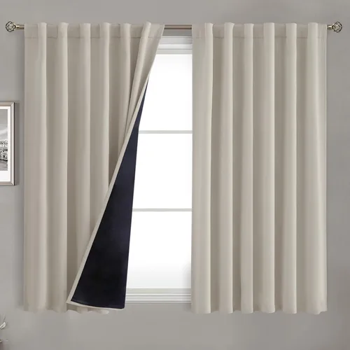 Miniatura 25 de BGment Cortinas 100% opacas beige de 63 pulgadas de largo con forro aislante térmico, bolsillo para varilla y lengüeta trasera de doble capa