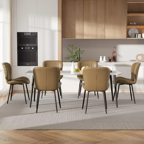 Miniatura 7 de Juego de 2 sillas de comedor modernas tapizadas de piel sintética para cocina, sillas de comedor con respaldo cómodo, color marrón