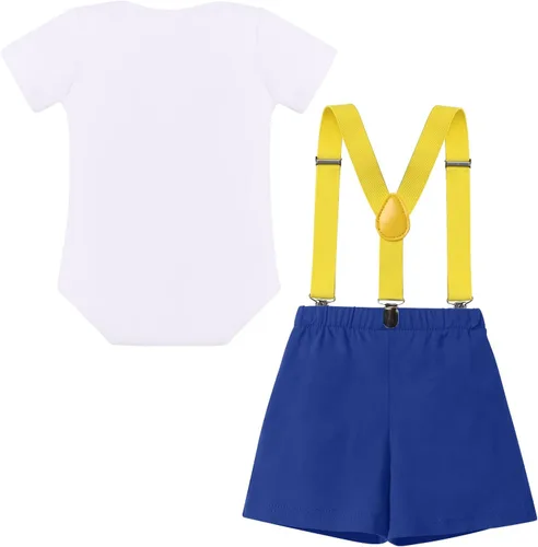 Miniatura 2 de Conjunto de traje de banderín para el primer cumpleaños de bebé niño, pajarita, pantalones cortos, tirantes en la espalda en Y, sesiones de fotos