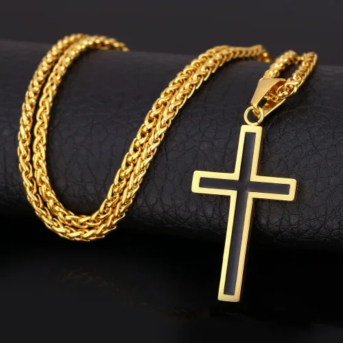 Miniatura 3 de U7 Simple Cross Necklace for Men Women, Stainless Steel Silver Black Gold Latin Cross Pendant Necklaces, Custom Engravable, Length 22-24 Inches
