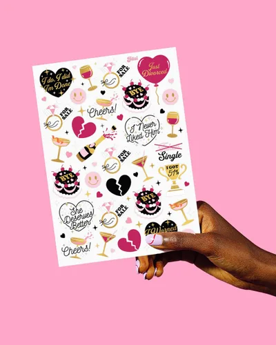 Miniatura 5 de xo, Fetti Tatuajes temporales para fiesta de divorcio – 60 estilos de aluminio Suministros de fiesta solo divorciados, recuerdos de fiesta