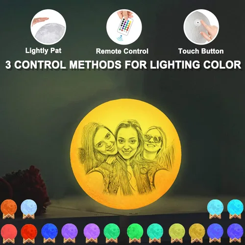 Miniatura 2 de Lámpara de luna personalizada con foto grabada, 16 colores, lámpara nocturna de carga USB para niños, cumpleaños, Acción de Gracias, Navidad