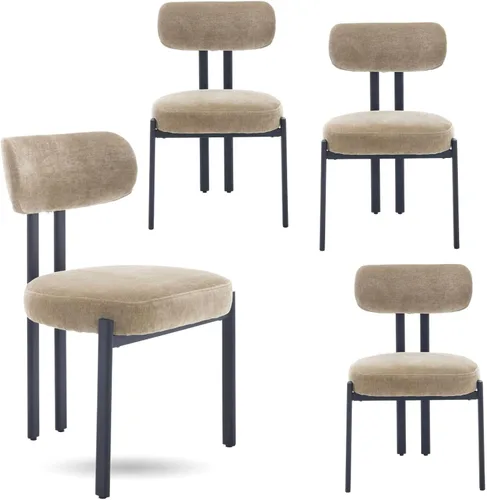 Miniatura 11 de LukeAlon Juego de 2 sillas de comedor de chenilla, modernas sillas de cocina sin brazos con respaldo curvado con patas de metal negro, sillas