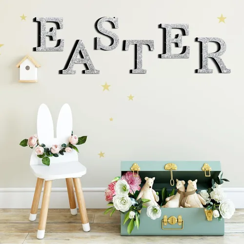 Miniatura 7 de Qunclay Letras brillantes de cristal plateado de 5.7 pulgadas, decoración de diamantes triturados, letra de madera con purpurina con tornillo