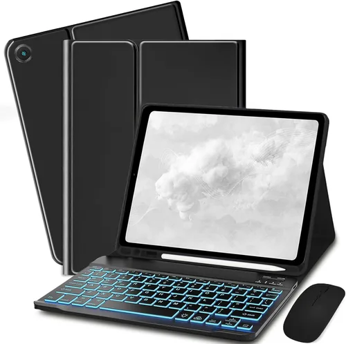 Funda de teclado para Samsung Galaxy Tab A8 10.5 pulgadas - 7 colores retroiluminados cubierta de teclado y mouse (negro)