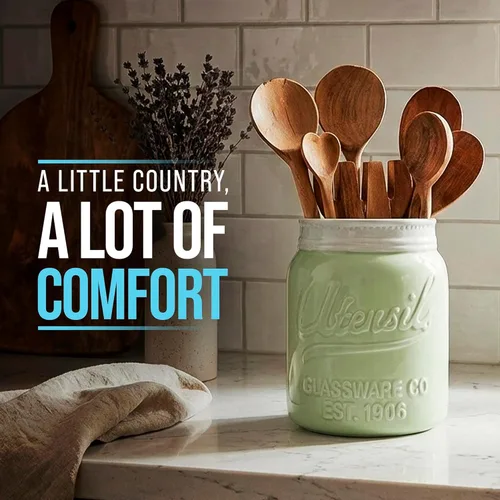 Miniatura 5 de Comfify - tarro organizador decorativo para utensilios de cocina con boca ancha, cerámica resistente a las virutas, apto para lavavajillas Verde