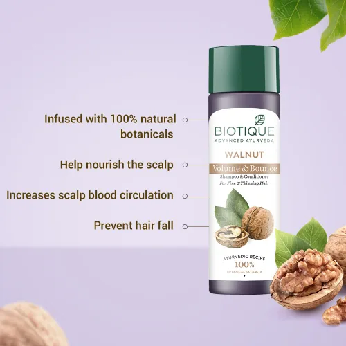 Miniatura 3 de Biotique Champú voluminizador de corteza de nuez para cabello fino y adelgazante 6.4 fl oz/ 6.42 Oz. I makes hair healthy, sedoso, brillante and