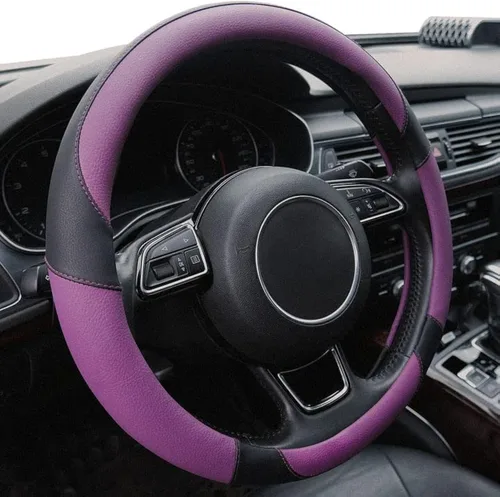 Miniatura 10 de Funda de volante de 14 pulgadas, para Prius, Civic, S, (14-14.25 pulgadas) - Cuero de microfibra negra transpirable, antideslizante, accesorios