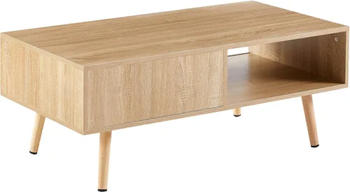 Miniatura 4 de Mesa de centro de ratán con armario de almacenamiento y estante abierto, mesa central de madera con puerta corredera de ratán, muebles modernos