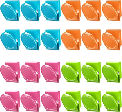 VICNOVA Clips magnéticos, 24 piezas de clips magnéticos de chip de metal para nevera, imanes para refrigerador, pizarra blanca, casillero, imanes de