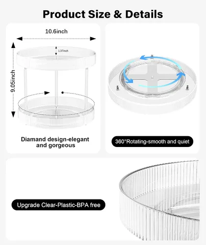 Miniatura 4 de Acina Organizador de encimera de baño de 2 niveles: bandeja de almacenamiento giratoria de 360° Clear Lazy Susan - Estante giratorio para perfumes