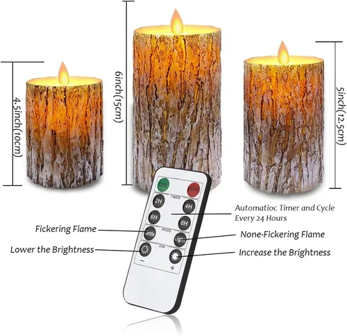 Miniatura 3 de Pine Bark - Velas LED sin llama que funcionan con pilas con mechas móviles de luz amarilla cálida parpadeante, paquete de 3