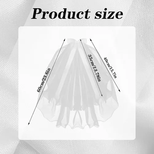Miniatura 5 de TIESOME Velo de novia de boda con peine, corto de tul de 2 niveles de tul para novia, velo de tul, engarzado, velos de catedral, velo de niña