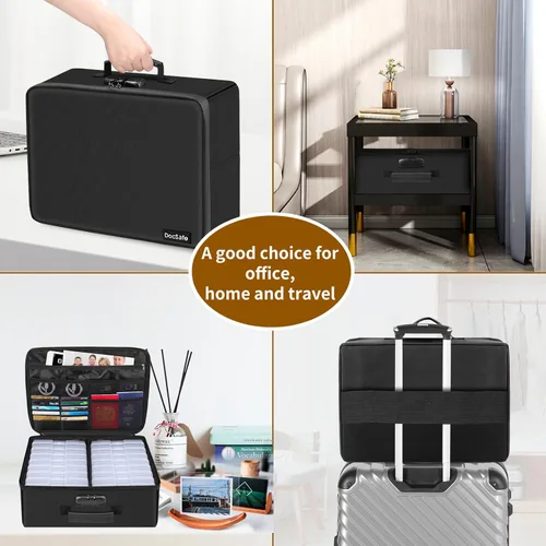 Miniatura 7 de DocSafe - Caja de almacenamiento de fotos con cerradura, caja organizadora de fotos ignífuga con 16 fundas interiores de 4 x 6 pulgadas Transparente