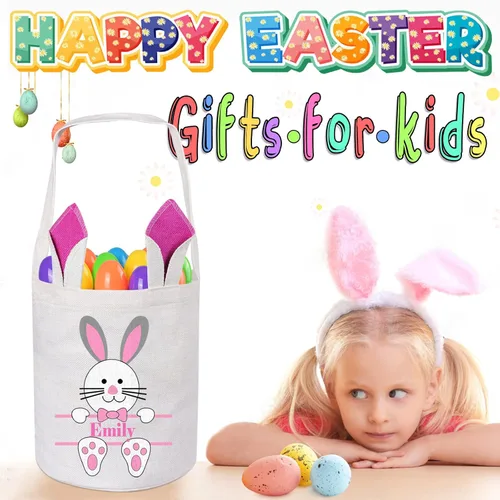 Miniatura 4 de Paquete de 2 cestas de Pascua personalizadas para niños y niñas, regalos de Pascua personalizados de Touber, cesta de Pascua para conejito