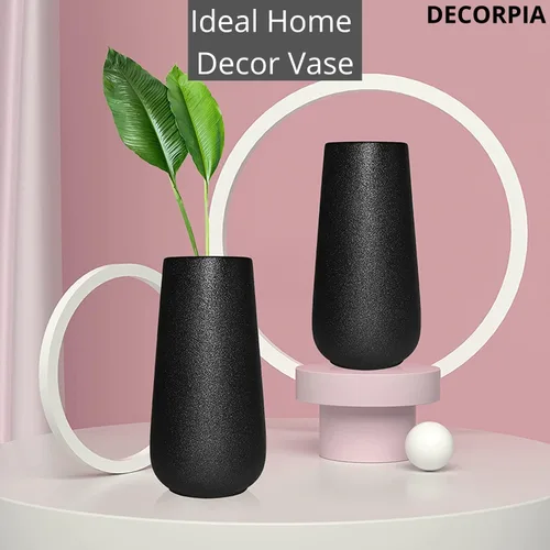 Miniatura 3 de Jarrón grande de cerámica negro de alta calidad, 9 pulgadas, florero para decoración del hogar, granja, moderno, bohemio y estético para decoración