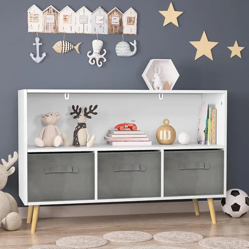 Miniatura 2 de Estantería para niños, estante para libros para niños con cajones de tela plegables, organizador de almacenamiento de juguetes, estantería