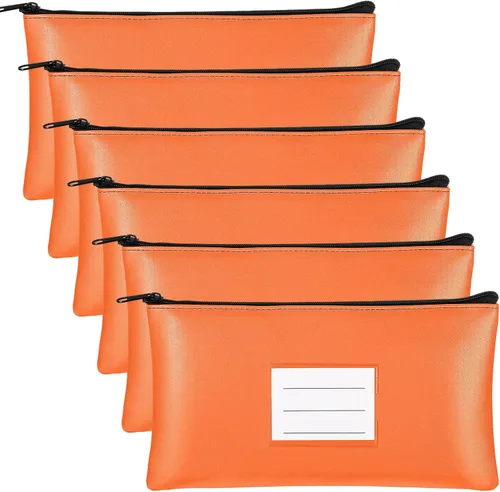 Miniatura 6 de Paterr 6 bolsas de dinero con cremallera, de piel sintética, bolsa de seguridad para dinero, soporte para recibos, cartera con etiqueta para dinero