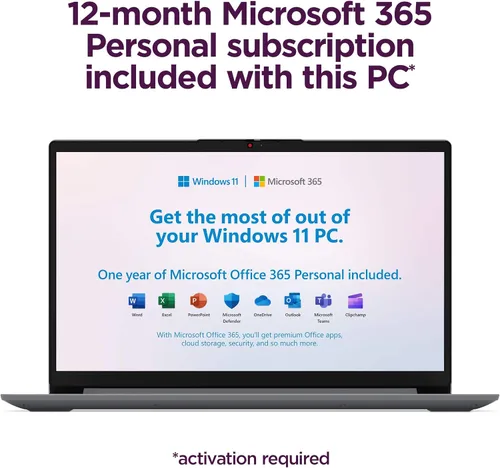 Miniatura 7 de Lenovo IdeaPad 1i - Laptop HD de 15.6 pulgadas (12 GB de RAM, SSD de 512 GB + eMMC de 128 GB, Microsoft Office 365, Intel Celeron N4500)