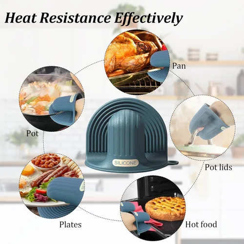 Miniatura 6 de Manoplas de horno de silicona y soportes para ollas para cocina, resistentes al calor, para hornear sartén, lindos guantes antideslizantes e