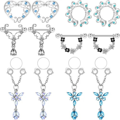 Hicarer 12 anillos falsos de acero inoxidable para el pecho, incluye 8 anillos de pecho sin perforación y 4 anillos de pecho de imitación para