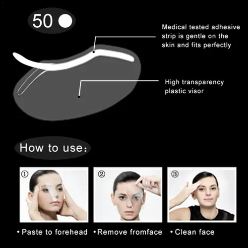 Miniatura 8 de Protector facial desechable transparente, para ducha, corte de pelo, laca y extensiones de pestañas, cejas, ojos, párpados, cirugía de cuidado 50 Pcs