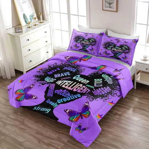 Miniatura 5 de Juego de edredón para niña negra, tamaño individual, para niños y adolescentes, juego de ropa de cama Black Girl Magic, juego de edredón con citas