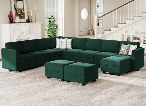 Miniatura 26 de Belffin Sofá modular modular con asiento de almacenamiento, sofá en forma de U de gran tamaño, sofá modular de terciopelo con terciopelo otomano