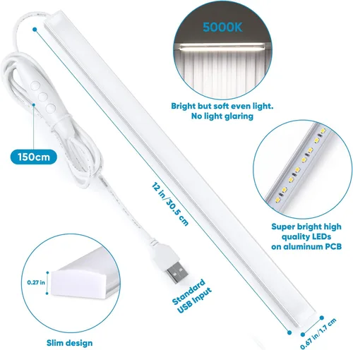 Miniatura 3 de Litever Kit de luz para debajo del gabinete con alimentación USB para encimera de cocina, banco de trabajo, estación de café, espacio de trabajo