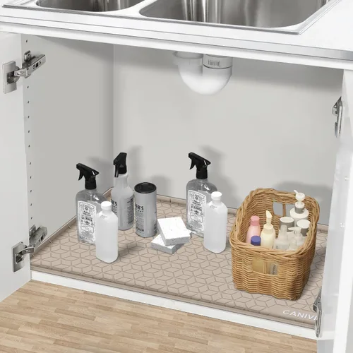 Miniatura 7 de Tapete para debajo del fregadero, 31 x 22 pulgadas, bandeja de silicona impermeable debajo del fregadero para armarios de cocina y lavandería