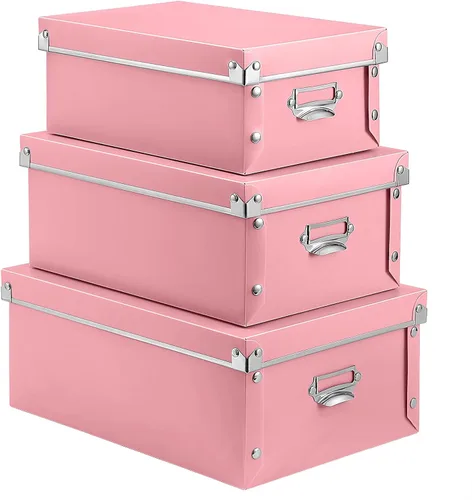SEEKIND Caja de almacenamiento, contenedores decorativos con tapa, juego 3 en 1, de plástico, con asas, cierre de botón, a prueba de humedad, J-Rosa