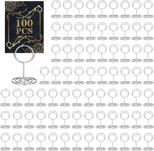 100 soportes pequeños para números de mesa, soportes para tarjetas de 2 pulgadas, pequeños soportes de alambre de acero para letreros de mesa,