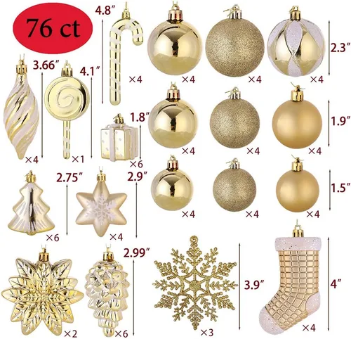 Miniatura 2 de Sattiyrch - Juego de adornos de bolas de Navidad de 76 quilates para árbol de Navidad, irrompibles con cajas de regalo, reutilizables, con caja