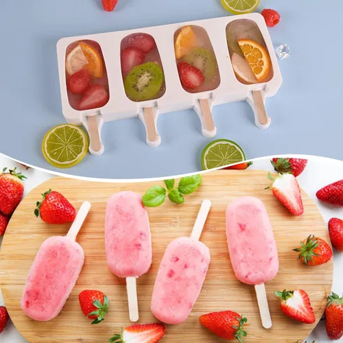 Miniatura 5 de Sakolla Juego de 3 moldes grandes para paletas de silicona con 4 cavidades, moldes para pastelitos, moldes ovalados para pasteles de helado casero