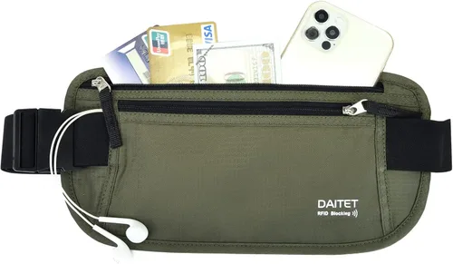 Miniatura 118 de DAITET Cinturón de dinero, soporte para pasaporte, cartera de viaje oculta segura con bloqueo RFID, riñonera encubierta (negro), Negro, Rfid