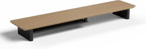 Miniatura 8 de amesoba - Configuración de escritorio ergonómico de dos niveles en roble blanco – Soporte moderno de monitor de madera y elevador de espacio