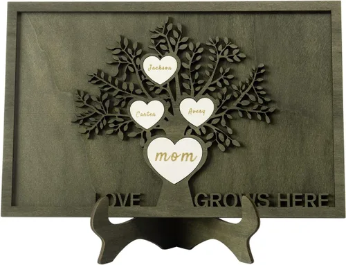 Miniatura 8 de Árbol genealógico con etiqueta de corazón, placas de madera grabadas personalizadas, regalos personalizados para madres, padres, escritorio, nombres
