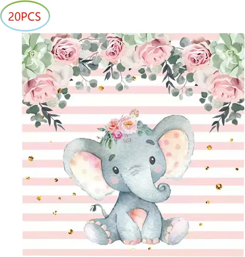 Miniatura 3 de HJFZLY Elefante Baby Shower, suministros de fiesta de cumpleaños de elefante rosa, 20 platos y 20 servilletas, decoración de fiesta de cumpleaños