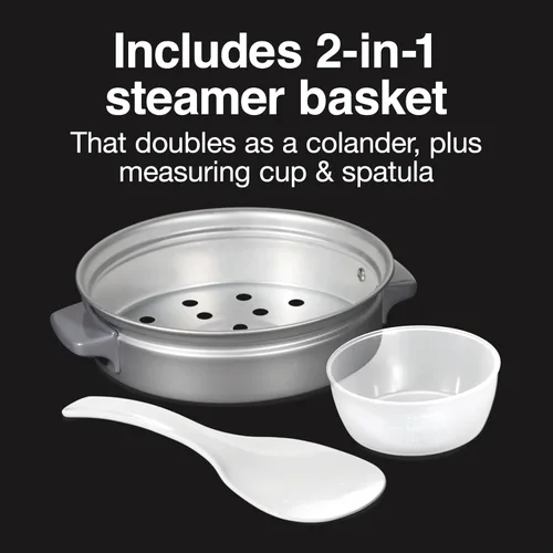 Miniatura 5 de Proctor Silex - Arrocera y vaporizador de alimentos, 6 tazas cocinadas (3 tazas sin cocinar), incluye cesta de vapor y enjuague, negro (37510)
